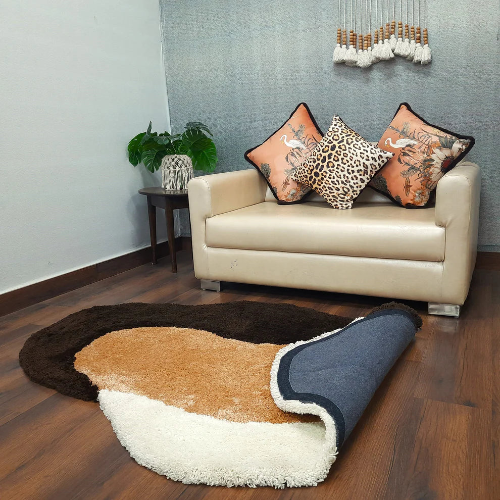 Avioni Home Atlas Collection - Artisan Design Microfiber Carpet In White,Brown with Beige | Soft, Non-Slip, Easy to Clean