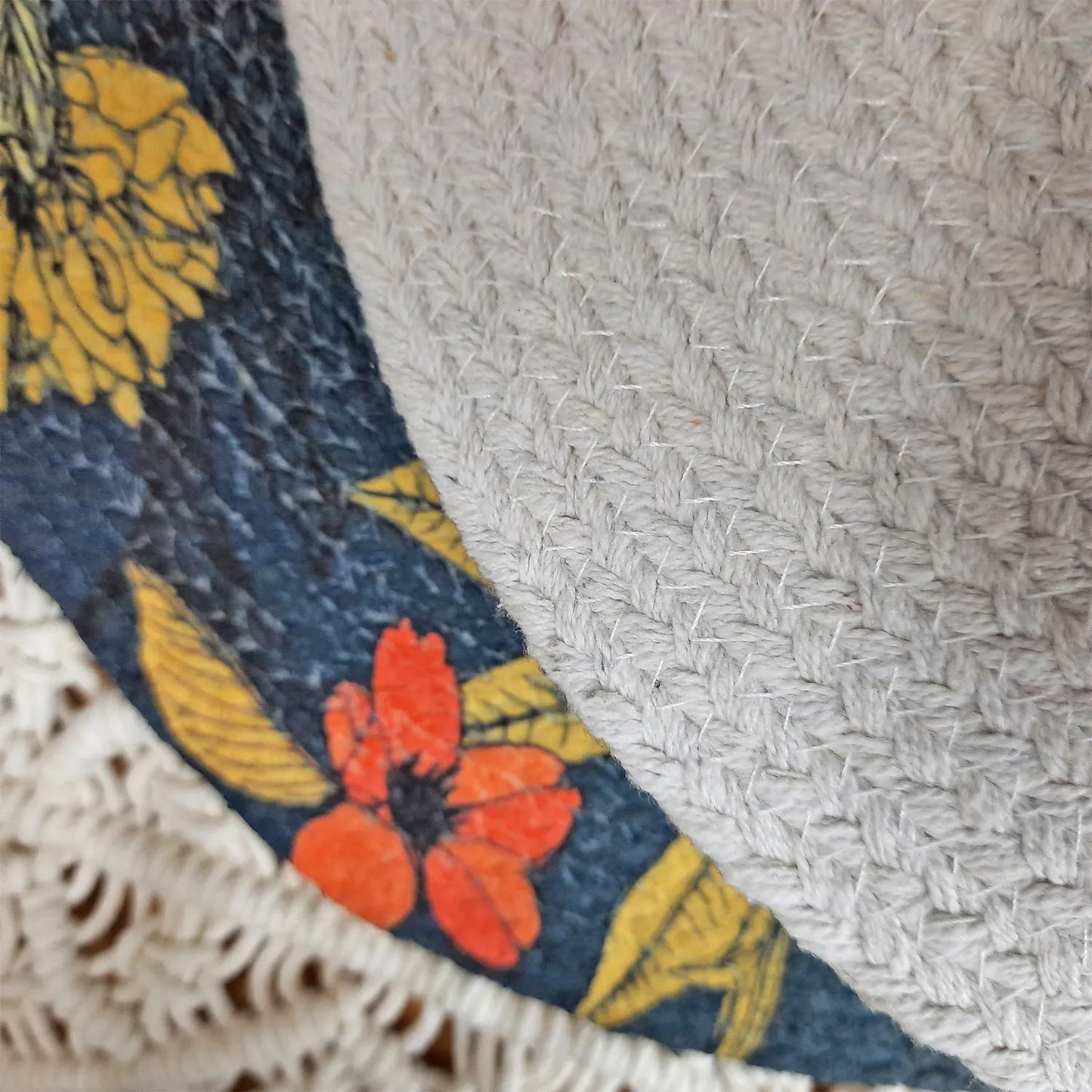 All Natural Round Cotton Braided Placemats – Bird On Branch