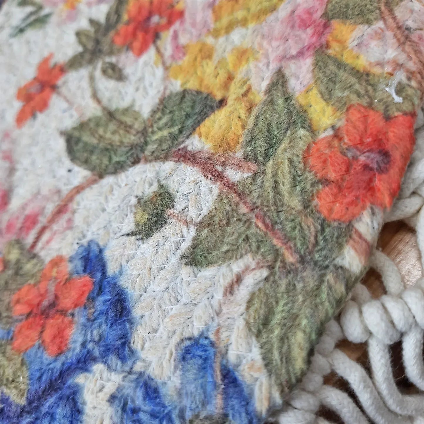 All Natural Round Cotton Braided Placemats – Bird & Butterfly