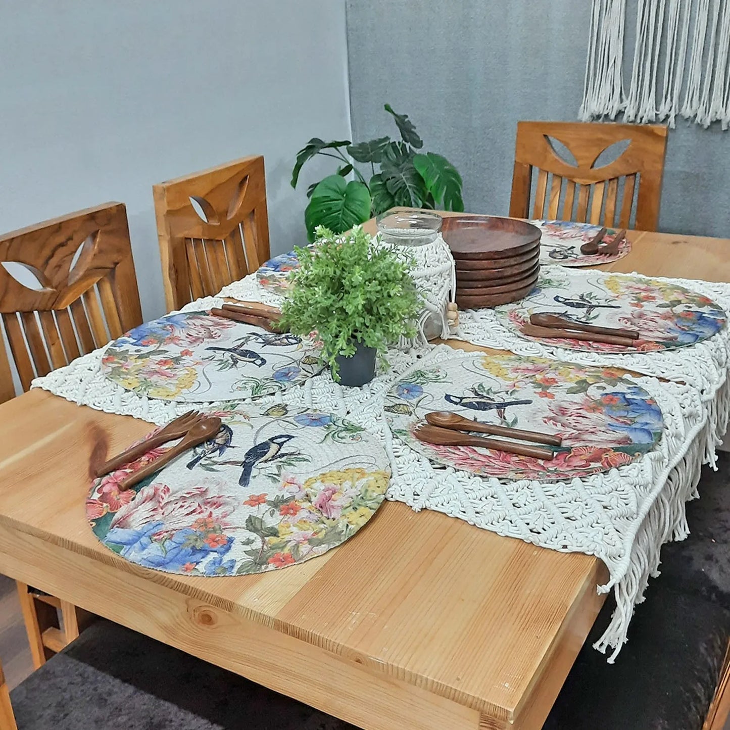 All Natural Round Cotton Braided Placemats – Bird & Butterfly