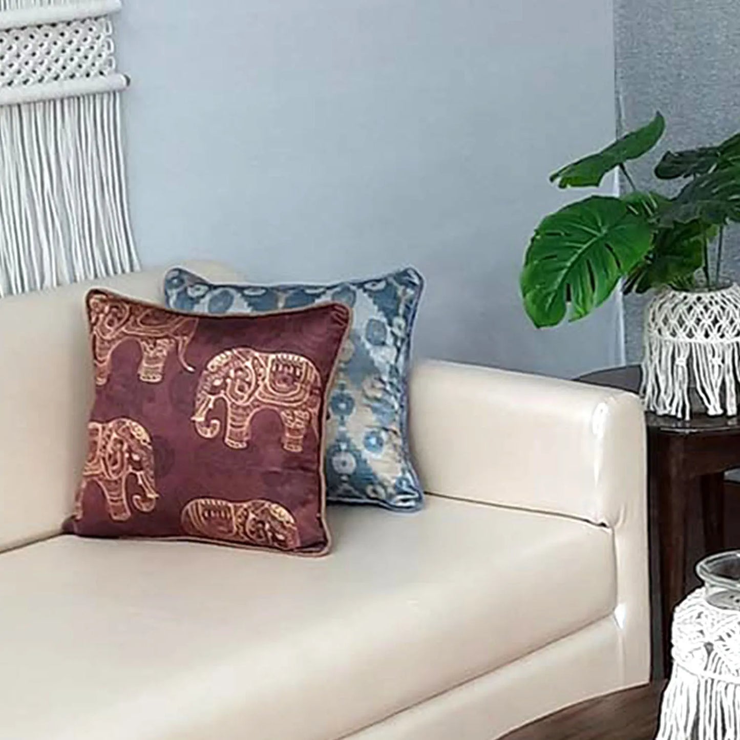 Cushion Cover with Filler – Traditional Design Elephants – 40cm x 40cm – Set of 2