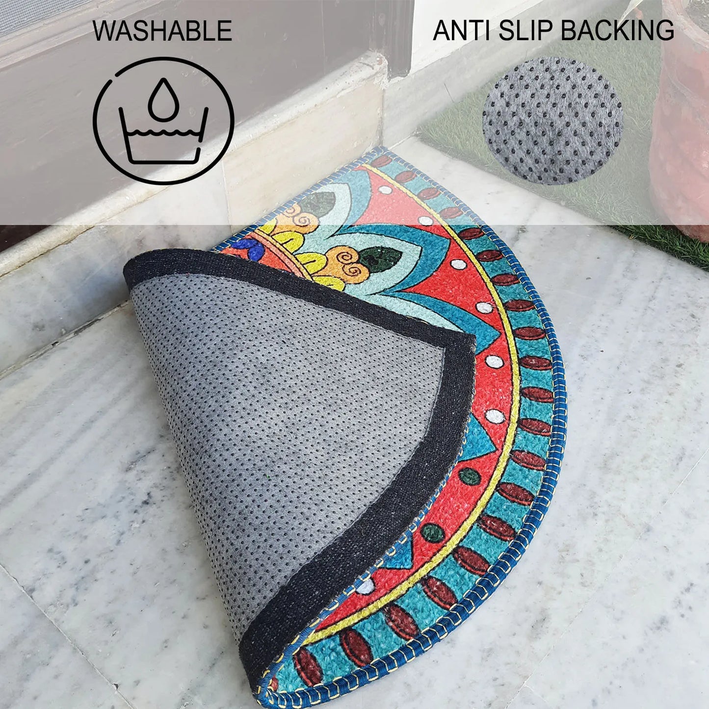 Avioni Home Floor Mats in Beautiful Rangoli Traditional Design – Anti Slip, Durable & Washable | Outdoor & Indoor