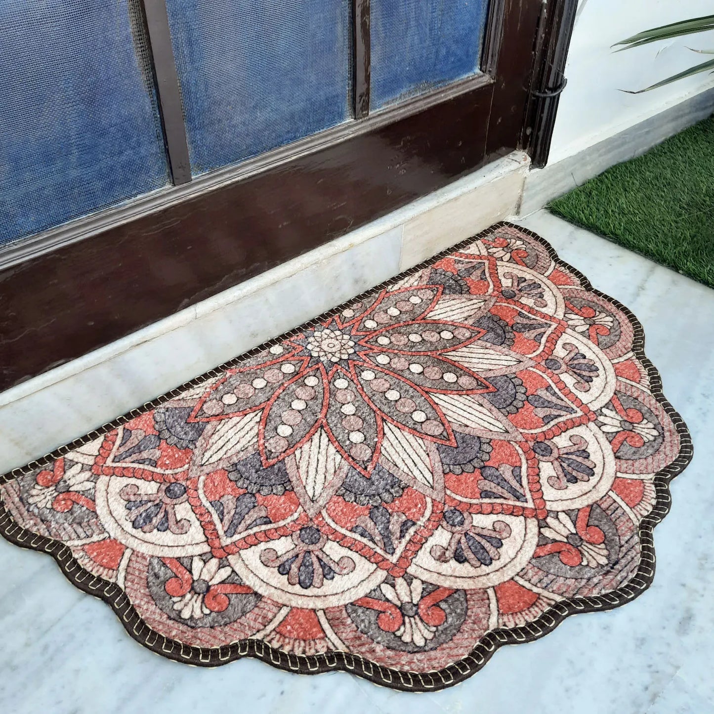 Avioni Home Floor Mats in Beautiful Rangoli Brown Design – Anti Slip, Durable & Washable | Outdoor & Indoor