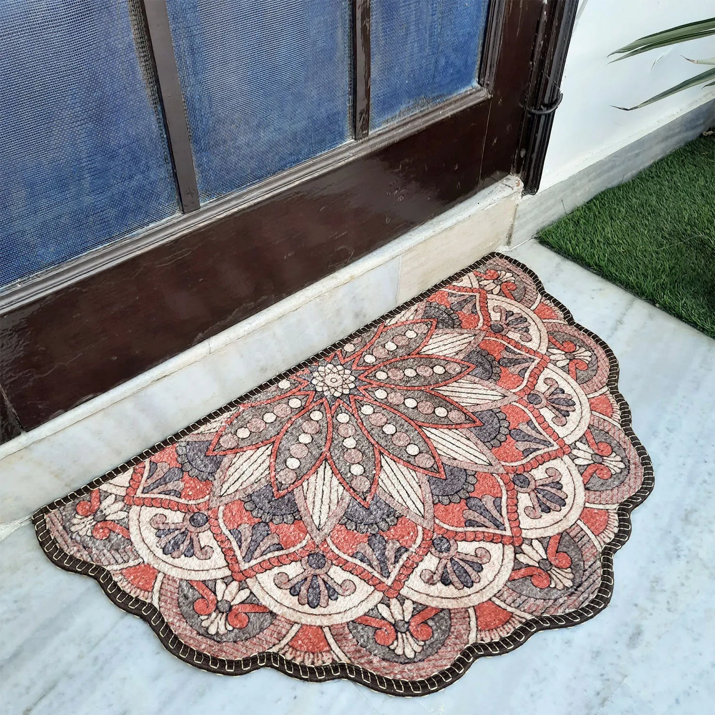 Avioni Home Floor Mats in Beautiful Rangoli Brown Design – Anti Slip, Durable & Washable | Outdoor & Indoor