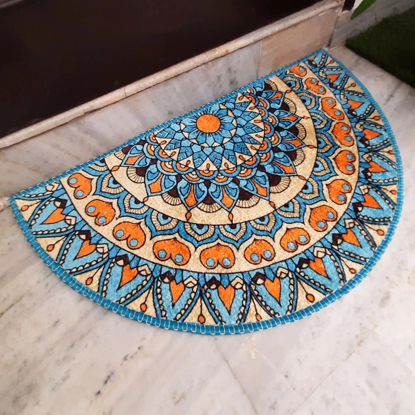 Avioni Home Floor Mats in Beautiful Blue Tone Rangoli Design – Anti Slip, Durable & Washable | Outdoor & Indoor