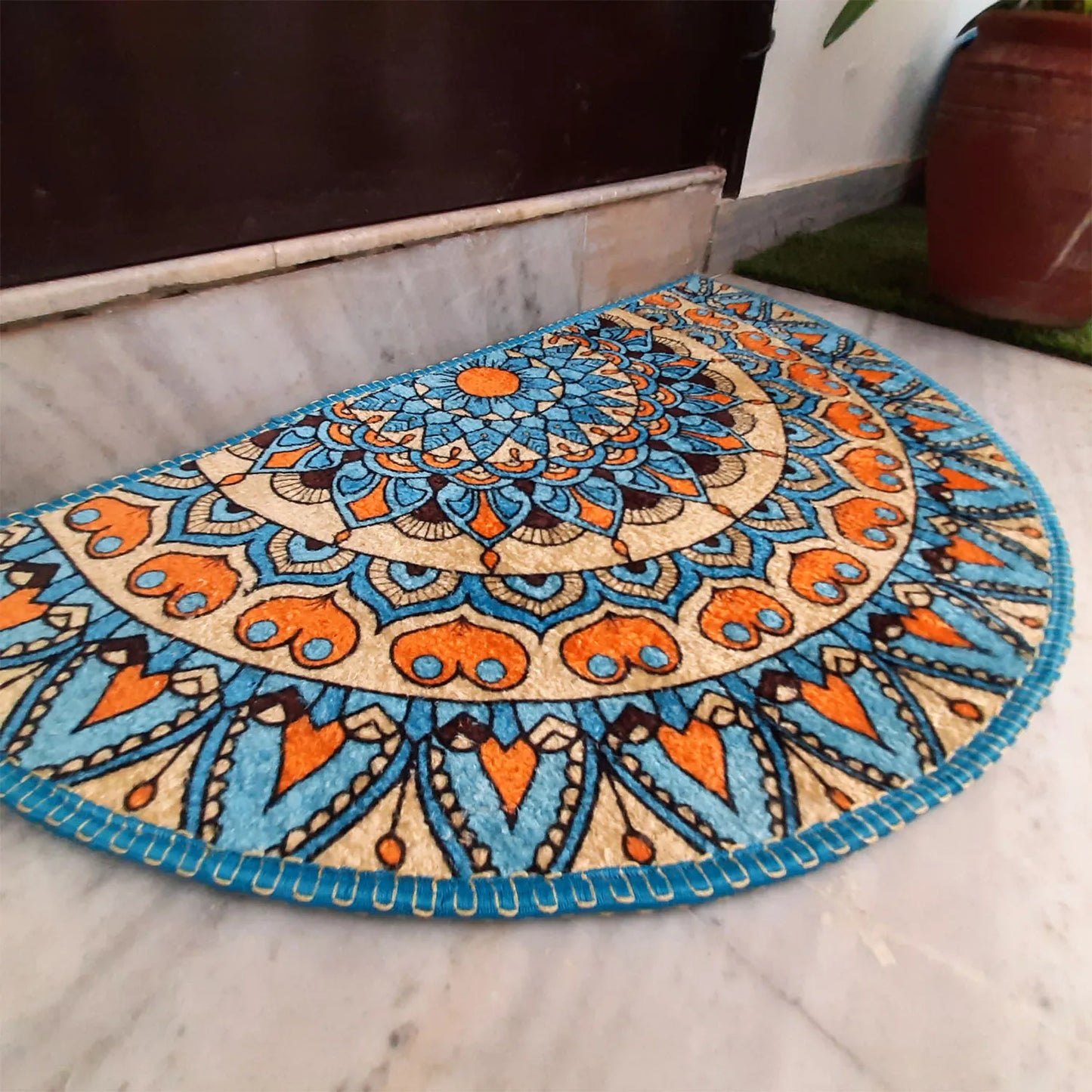 Avioni Home Floor Mats in Beautiful Blue Tone Rangoli Design – Anti Slip, Durable & Washable | Outdoor & Indoor