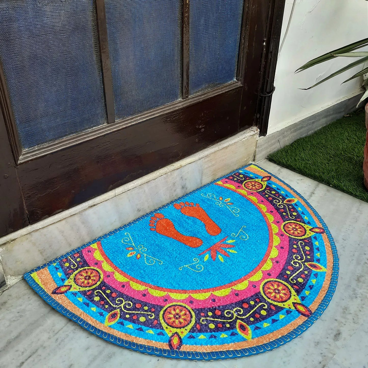 Avioni Home Floor Mats in Beautiful Traditional Lakshmi Padma (Feet) Design – Anti Slip, Durable & Washable | Outdoor & Indoor