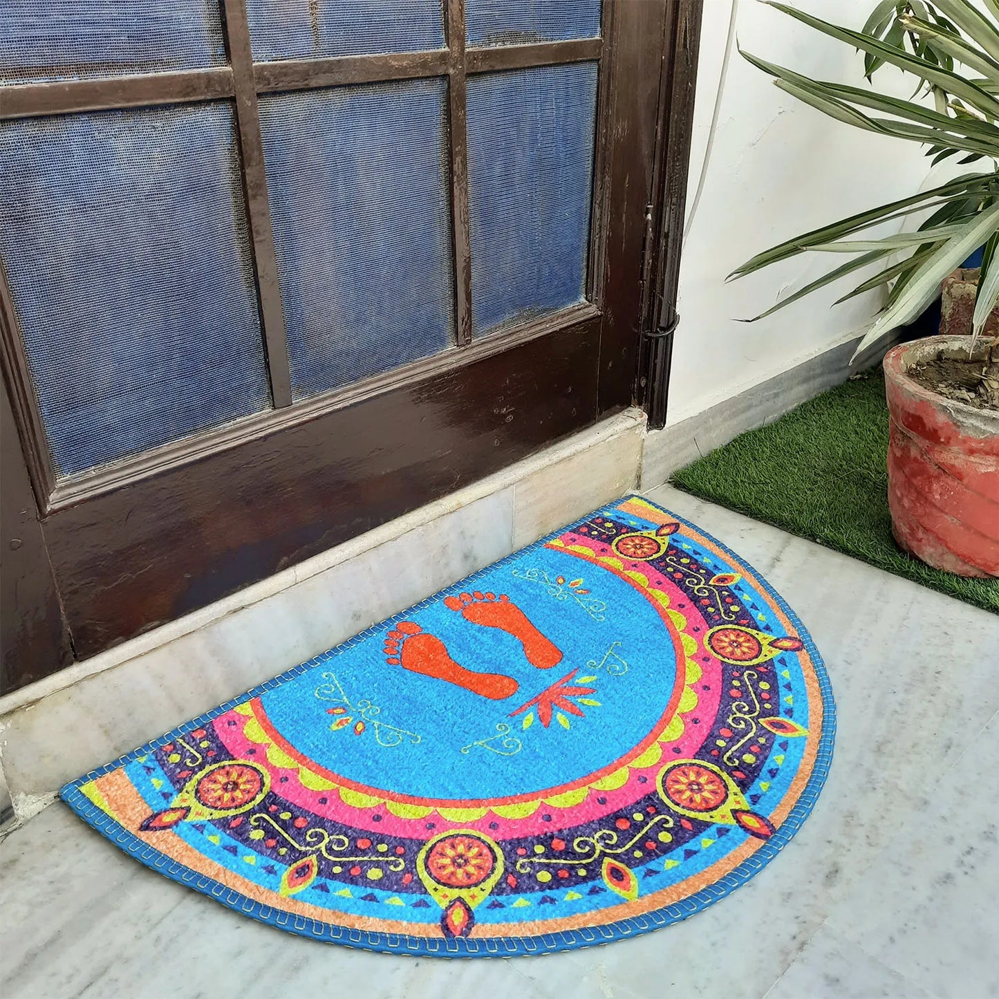 Avioni Home Floor Mats in Beautiful Traditional Lakshmi Padma (Feet) Design – Anti Slip, Durable & Washable | Outdoor & Indoor