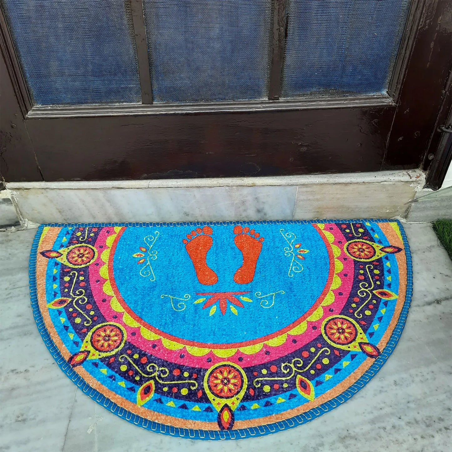 Avioni Home Floor Mats in Beautiful Traditional Lakshmi Padma (Feet) Design – Anti Slip, Durable & Washable | Outdoor & Indoor