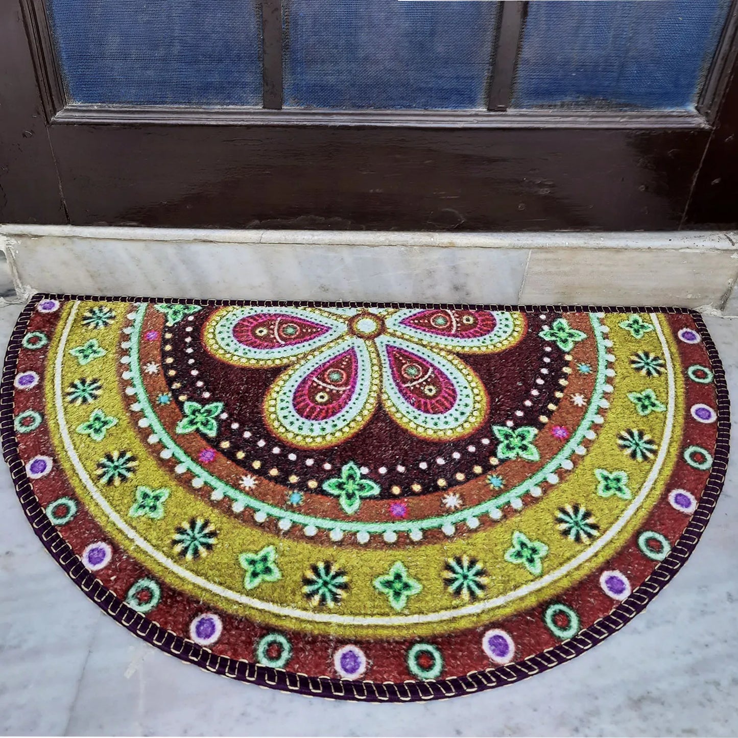 Avioni Home Floor Mats in Beautiful Traditional Rangoli Design – Anti Slip, Durable & Washable | Outdoor & Indoor