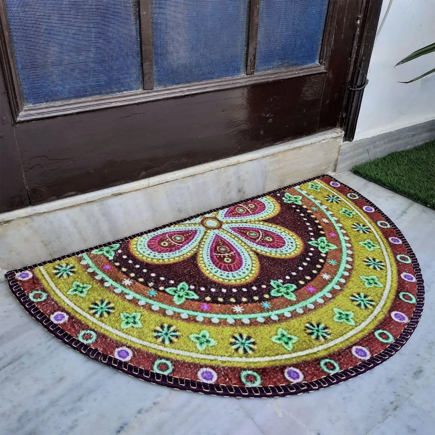 Avioni Home Floor Mats in Beautiful Traditional Rangoli Design – Anti Slip, Durable & Washable | Outdoor & Indoor