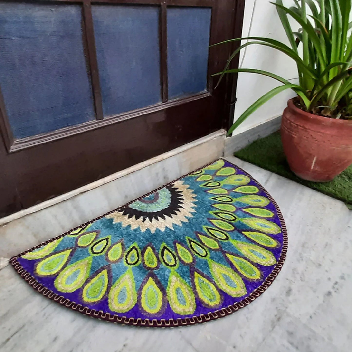 Avioni Home Floor Mats in Beautiful Peacock Rangoli Design – Anti Slip, Durable & Washable | Outdoor & Indoor