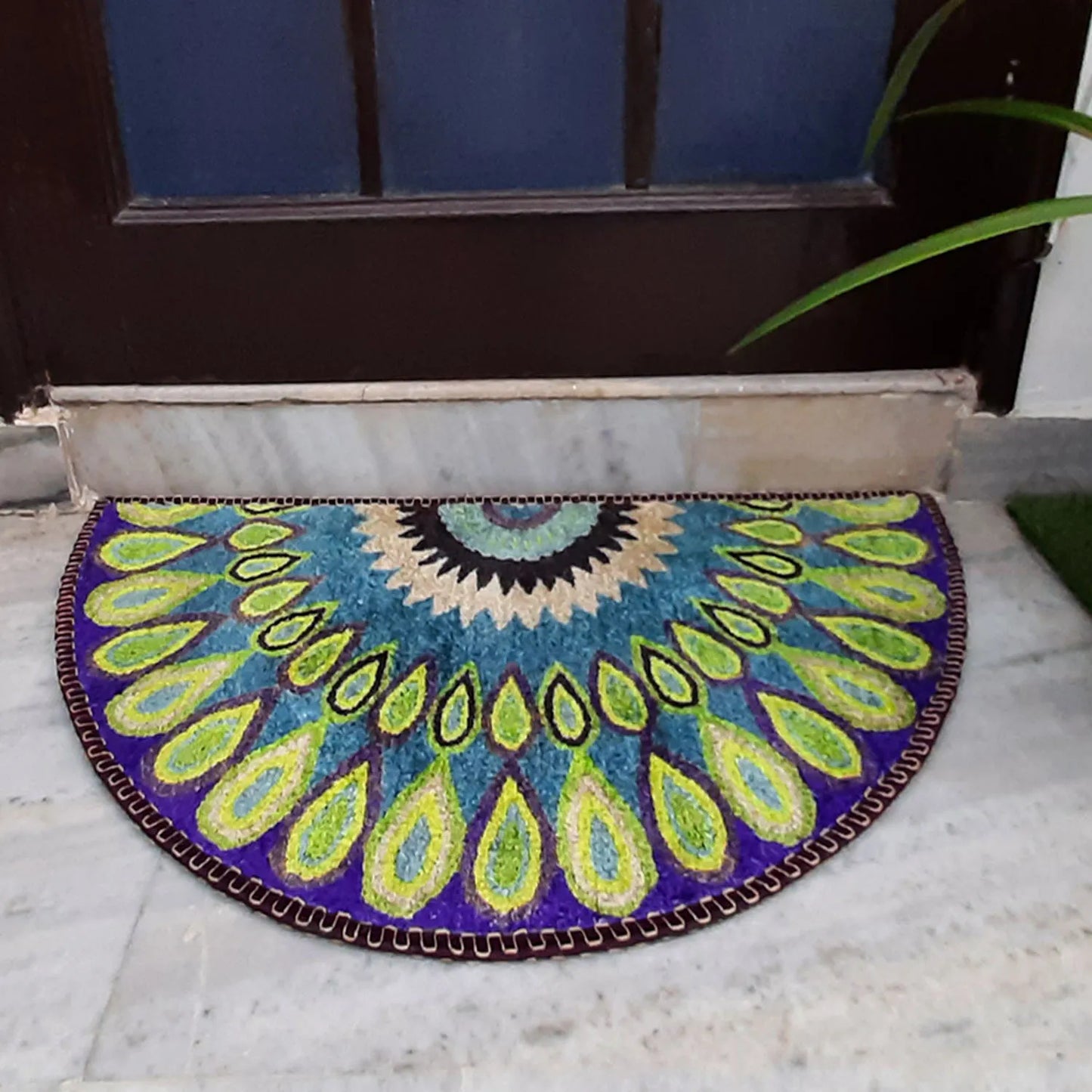Avioni Home Floor Mats in Beautiful Peacock Rangoli Design – Anti Slip, Durable & Washable | Outdoor & Indoor