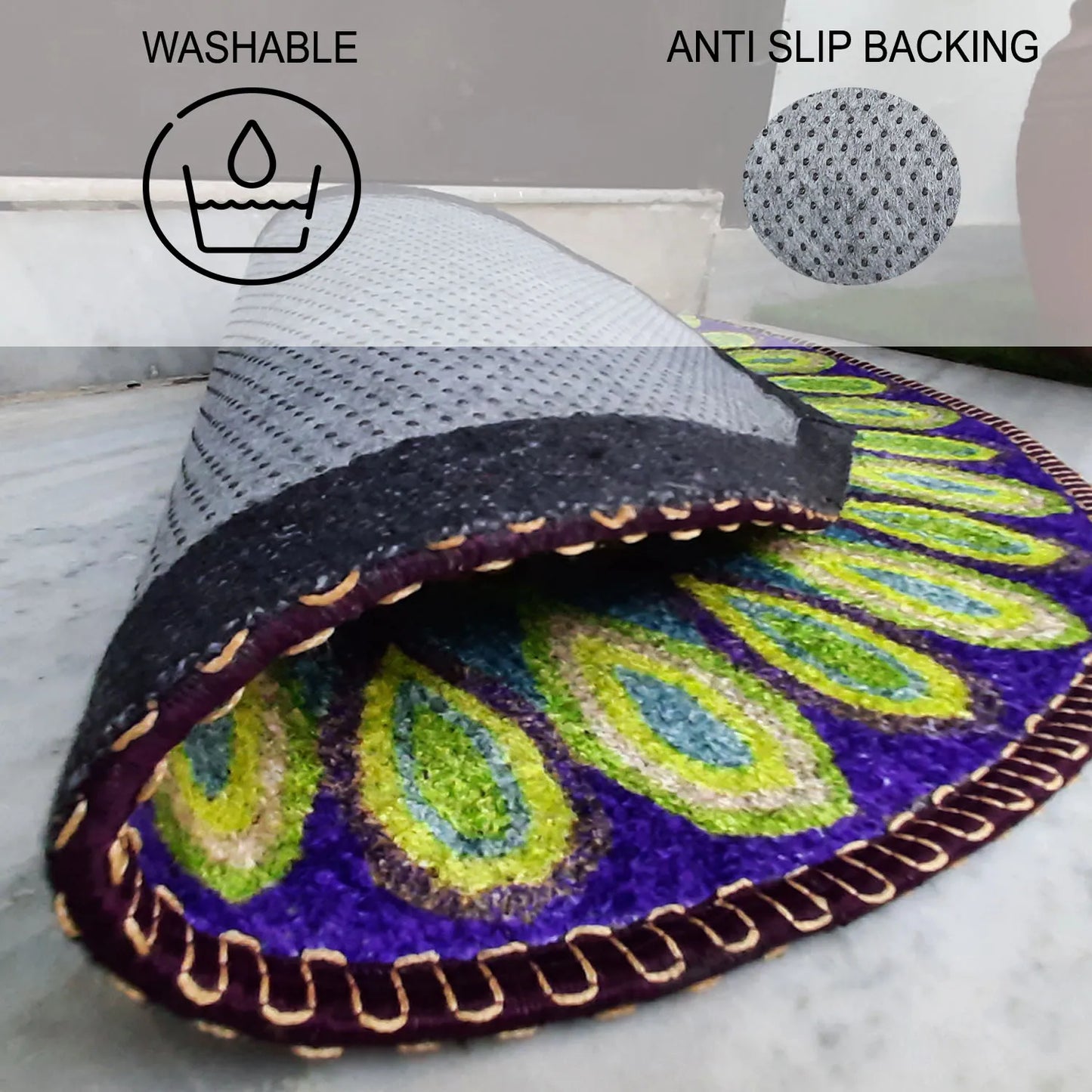 Avioni Home Floor Mats in Beautiful Peacock Rangoli Design – Anti Slip, Durable & Washable | Outdoor & Indoor