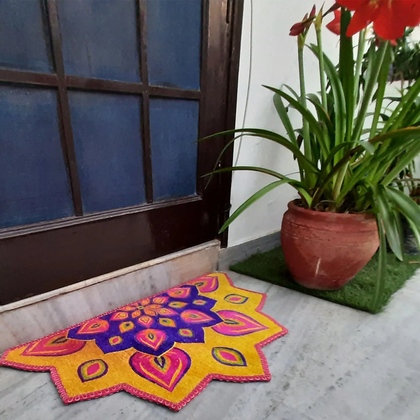 Avioni Home Floor Mats in Beautiful Rangoli Petals Design – Anti Slip, Durable & Washable | Outdoor & Indoor