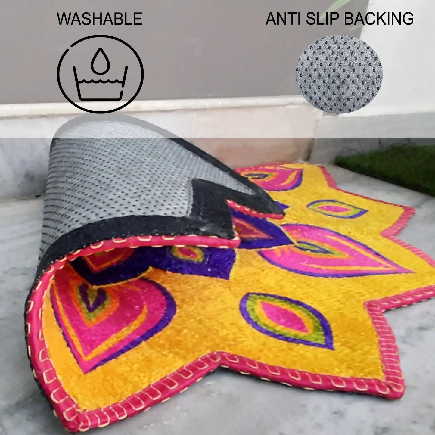 Avioni Home Floor Mats in Beautiful Rangoli Petals Design – Anti Slip, Durable & Washable | Outdoor & Indoor