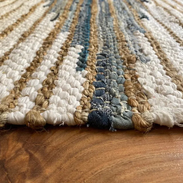 Avioni Home Eco Collection – Woven Cotton, Denim & Jute Geo Pattern – Multiple Sizes