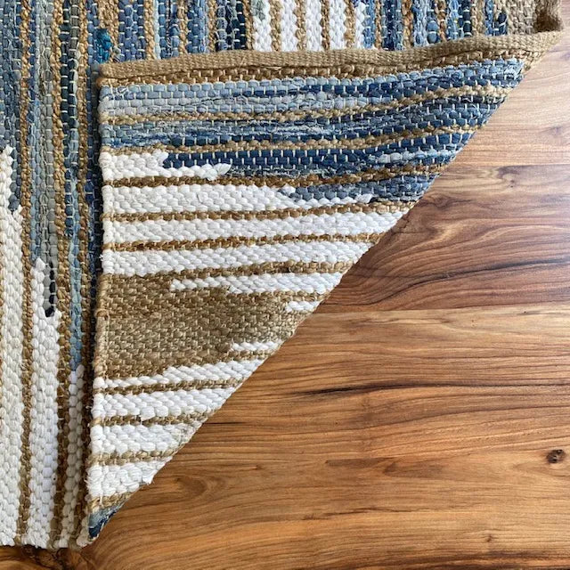 Avioni Home Eco Collection – Woven Cotton, Denim & Jute Geo Pattern – Multiple Sizes