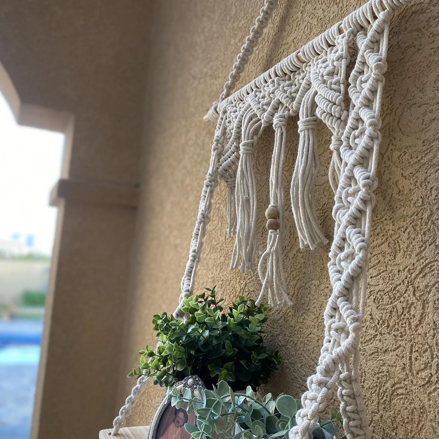 Avioni Home Boho Collection – Hand Knotted Macramé Hanging With Pine Wood Shelf