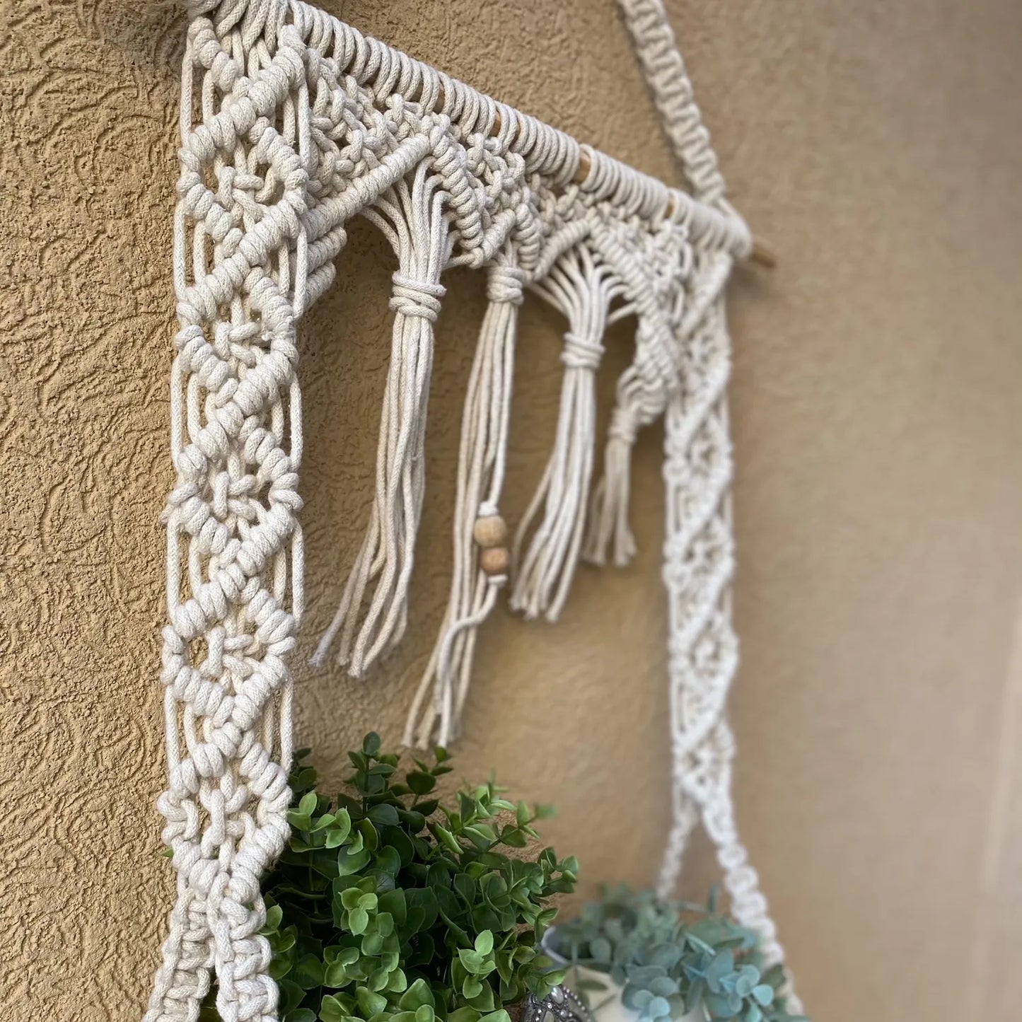 Avioni Home Boho Collection – Hand Knotted Macramé Hanging With Pine Wood Shelf