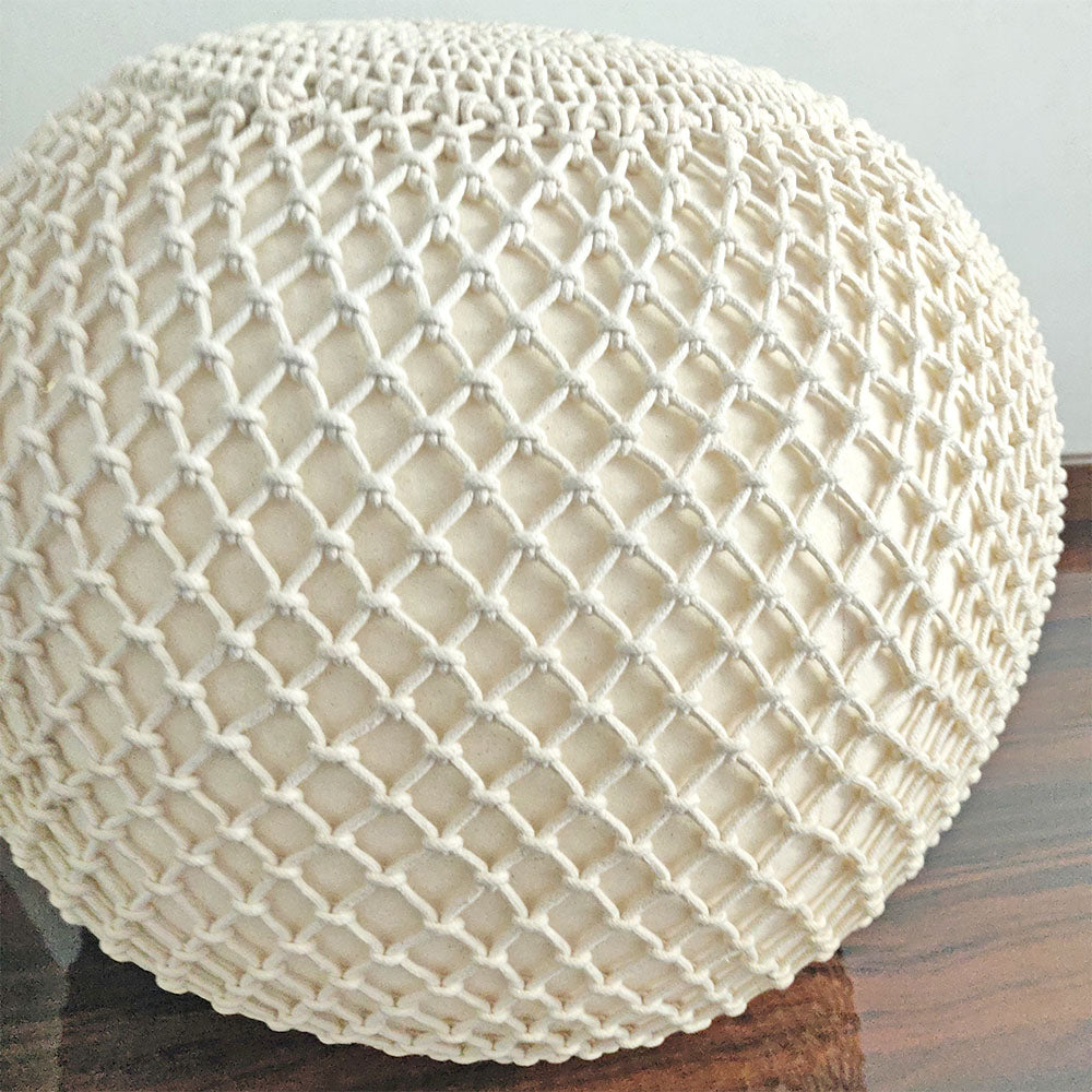 Avioni Home Boho Knotted Cotton Natural Mystic Pouf Ottoman Large Size - 35x50x50 cm