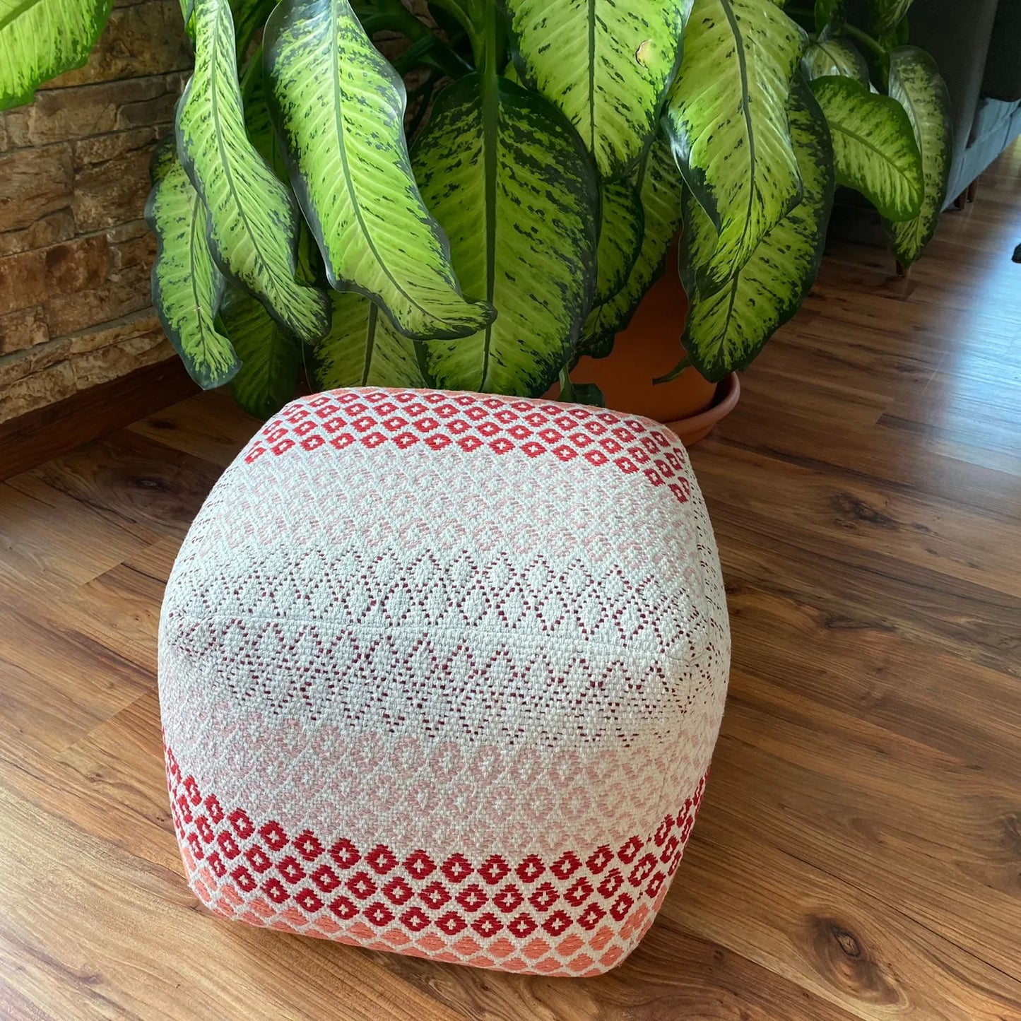 Avioni Home Boho Collection – Boho Pouf Dhurrie Covered – 45cm x 50cm x 50cm
