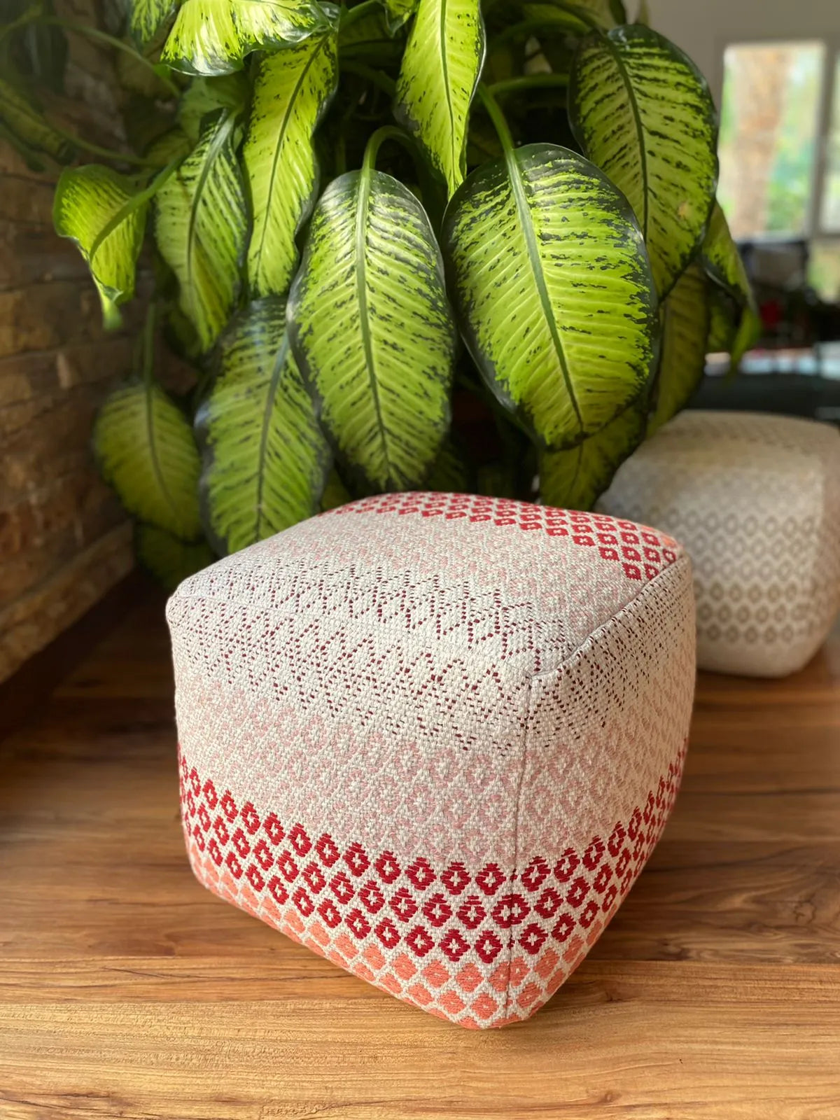 Avioni Home Boho Collection – Boho Pouf Dhurrie Covered – 45cm x 50cm x 50cm