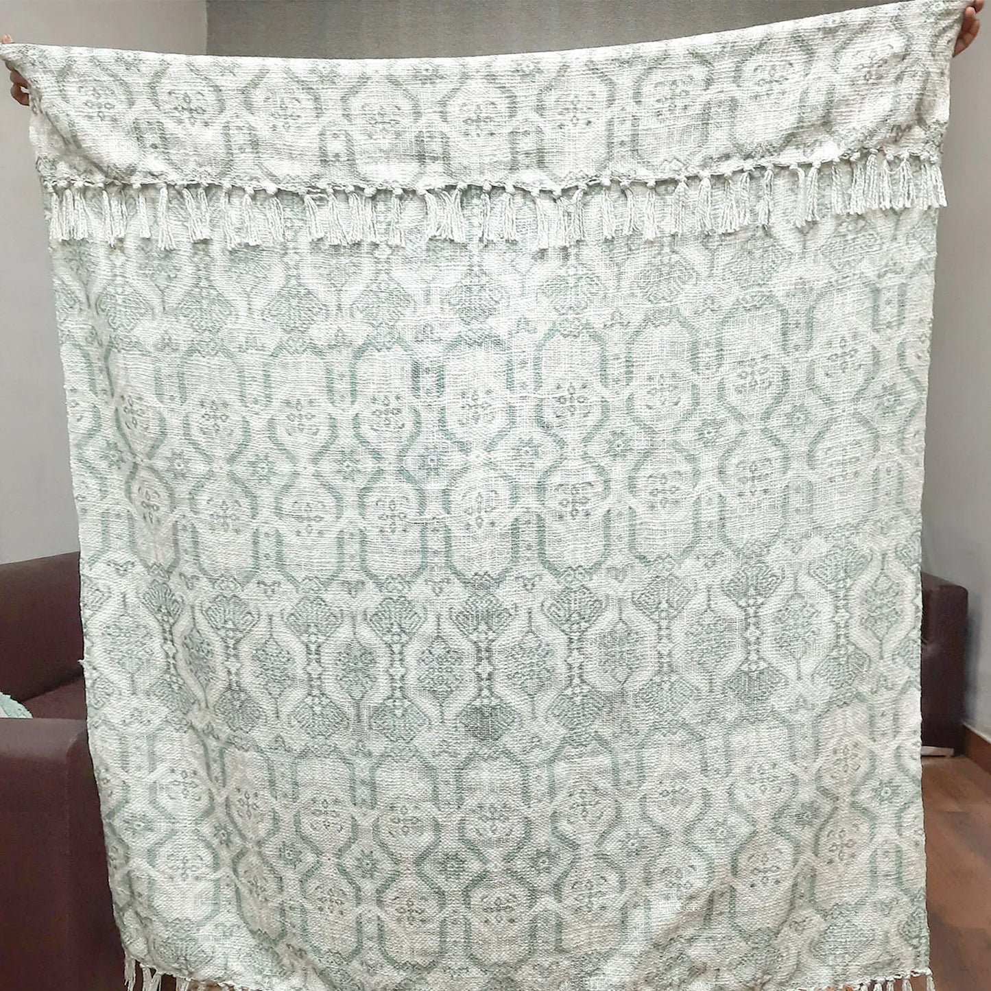 Avioni Home Beautiful Sofa Throw to Add Flair to Your Living Room: Green and Grey Double Design Virgin Premium Polyester Slub Soft Sofa Throw