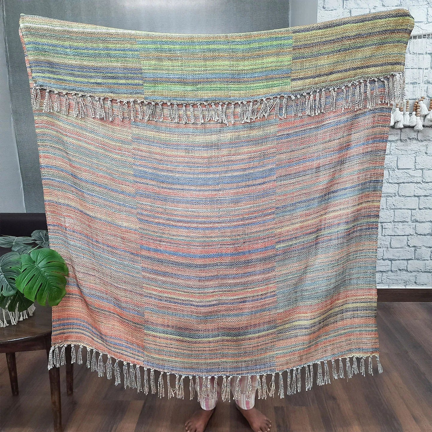 Avioni Home Beautiful Soft Sofa Throw | Double Design | Virgin Premium Polyester Slub Handloom Sofa Throw