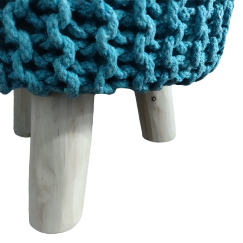 Avioni Home Luxury Collection – Hand Knotted Boho Look Stool / Ottoman (3 Legs-Natural Finish) – Turquoise