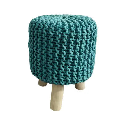 Avioni Home Luxury Collection – Hand Knotted Boho Look Stool / Ottoman (3 Legs-Natural Finish) – Turquoise