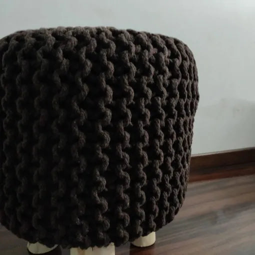 Avioni Home Luxury Collection – Hand Knotted Boho Look Stool / Ottoman (3 Legs-Natural Finish) – Brown