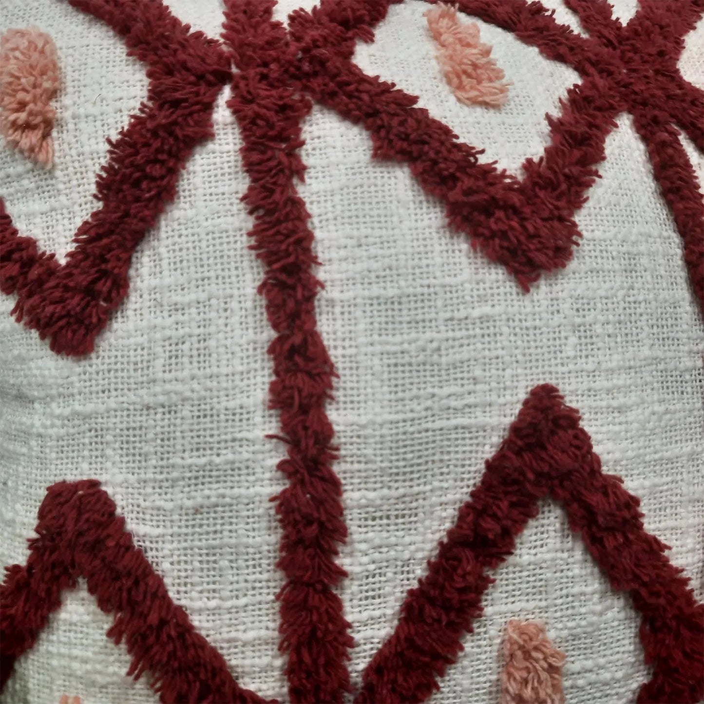 100% Slub Cotton Tufted Cushion Cover – FREE Filler included – Red Tufting – 45×45 cms