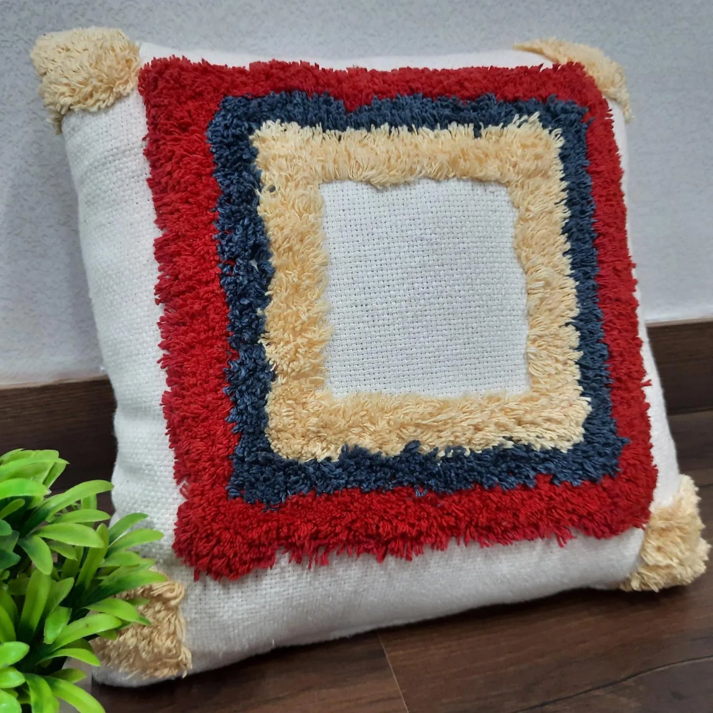 Hand Tufted 100% Cotton Sofa Cushion Cover With Zipper-FREE high quality Filler Included – 45×45 cms