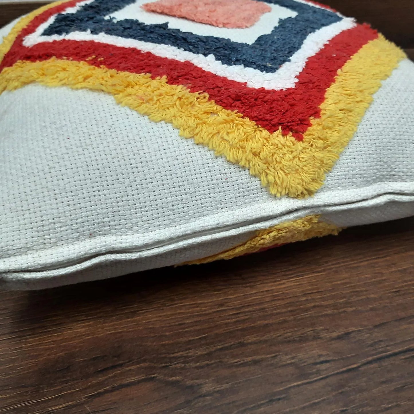 Hand Tufted 100% Cotton Sofa Cushion Cover – FREE Filler – Red And Yellow Diamond – 45×45 cms