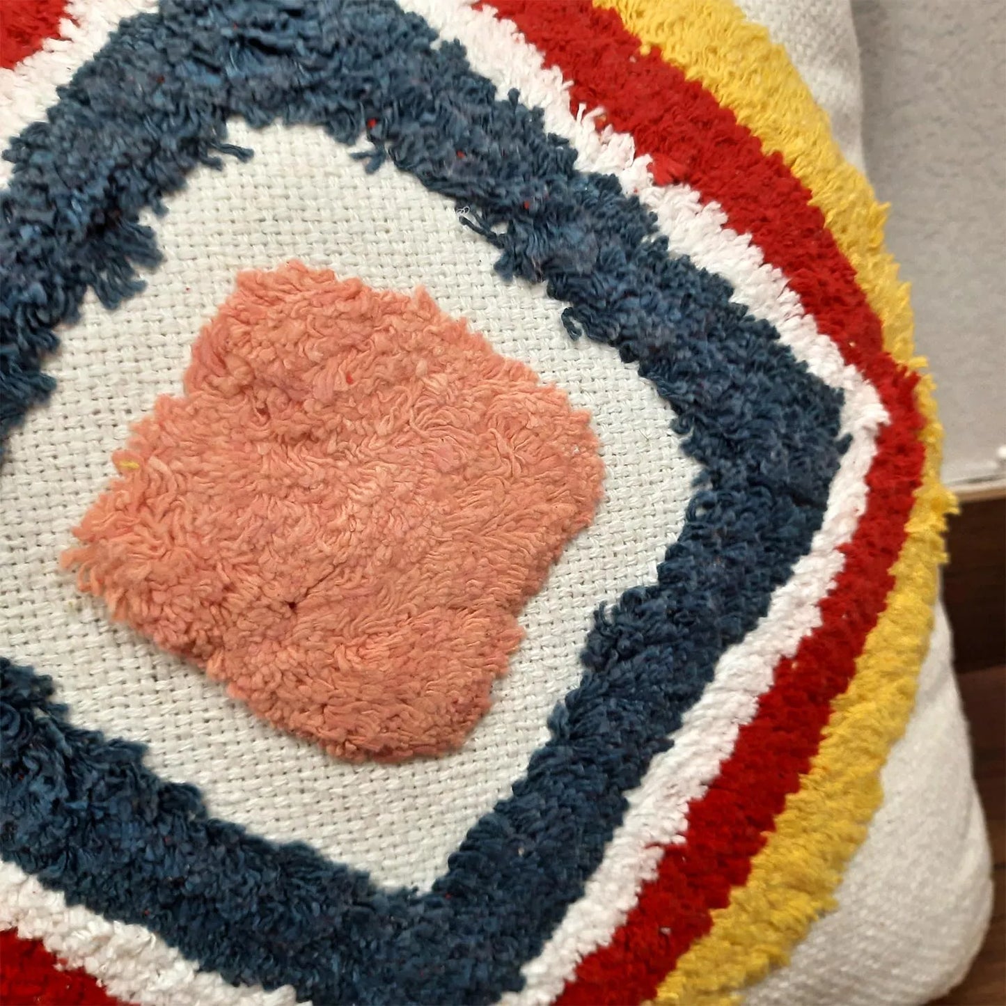 Hand Tufted 100% Cotton Sofa Cushion Cover – FREE Filler – Red And Yellow Diamond – 45×45 cms