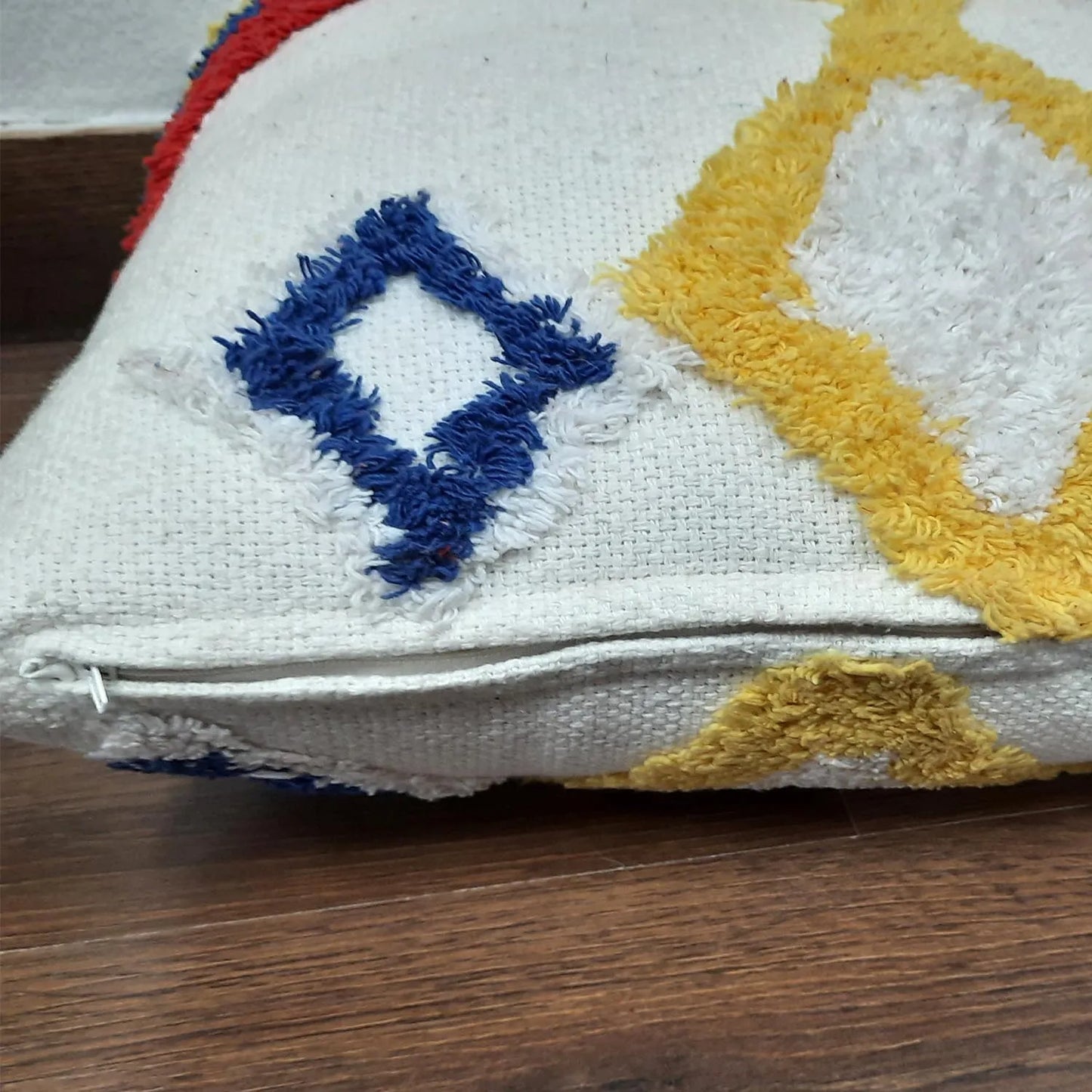 Hand Tufted 100% Cotton Multicolor Cushion Cover – FREE High Quality Filler Included – 45x45cms