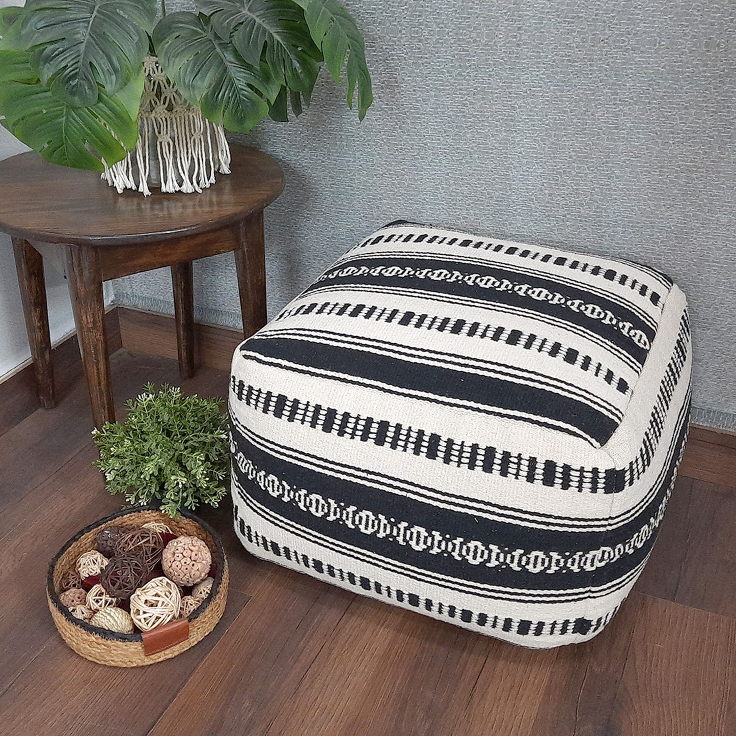 Avioni Home Boho Collection – Black and White Boho Pouf-35x50x50