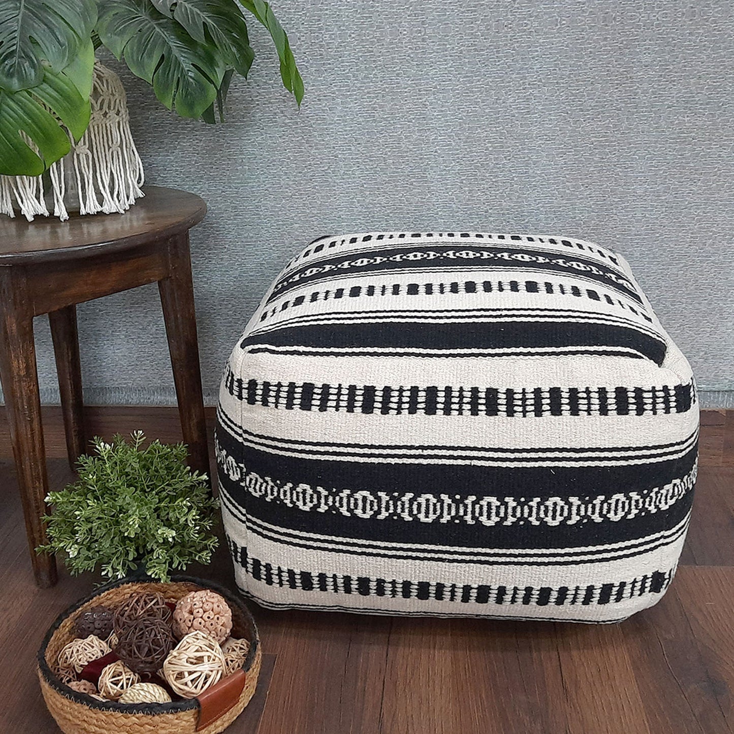 Avioni Home Boho Collection – Black and White Boho Pouf-35x50x50