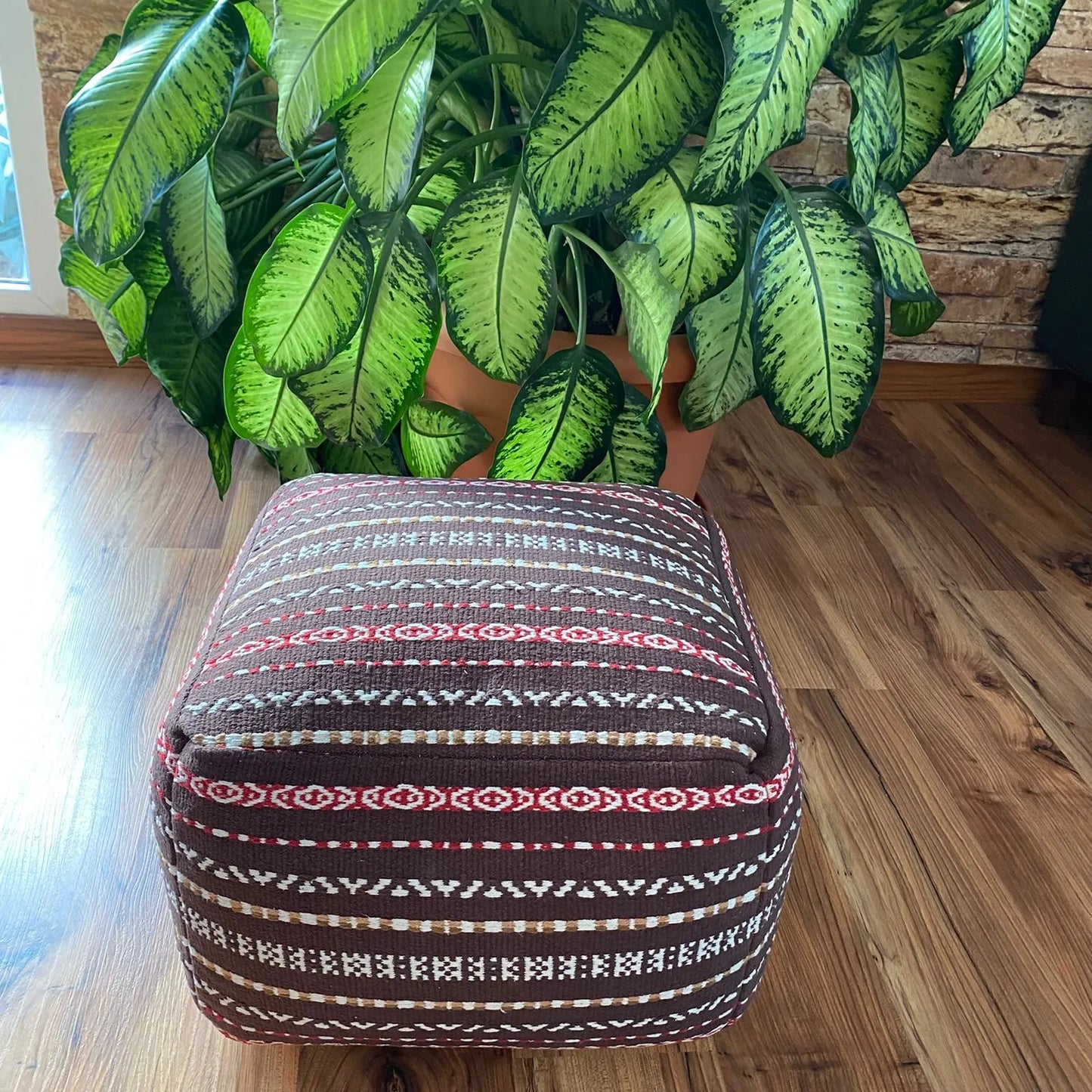 Avioni Home Boho Collection – Boho Pouf Dhurrie Covered – Browns and Reds