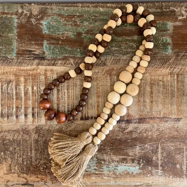 Avioni Home Boho Collection – Handmade Jute Fringed Garland With Wooden Beads Mixed Color – 112 cm