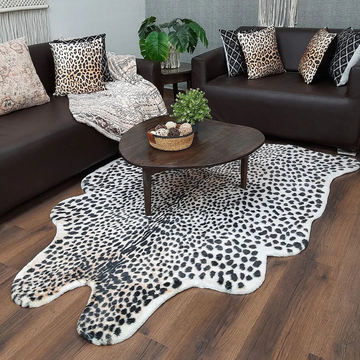 Avioni Home Faux Exotic Animal Area Rug | Snow Leopard Print