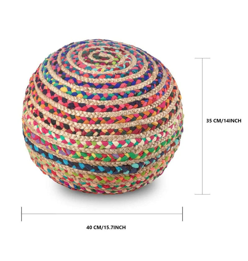 Bigmo Boho Braided Chindi and Jute Pouf