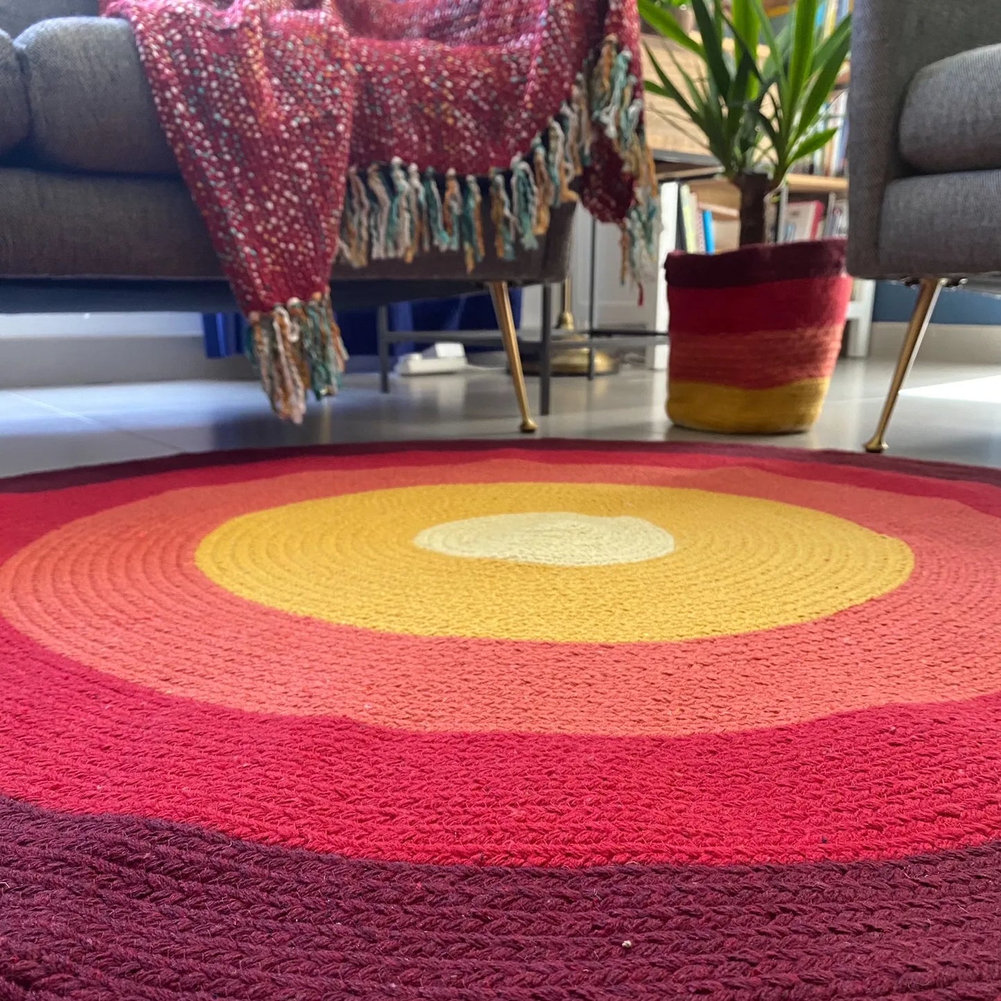 Avioni Home Cotton Carpet Collection – Hand Braided Round Rising Sun Rug – 120cm