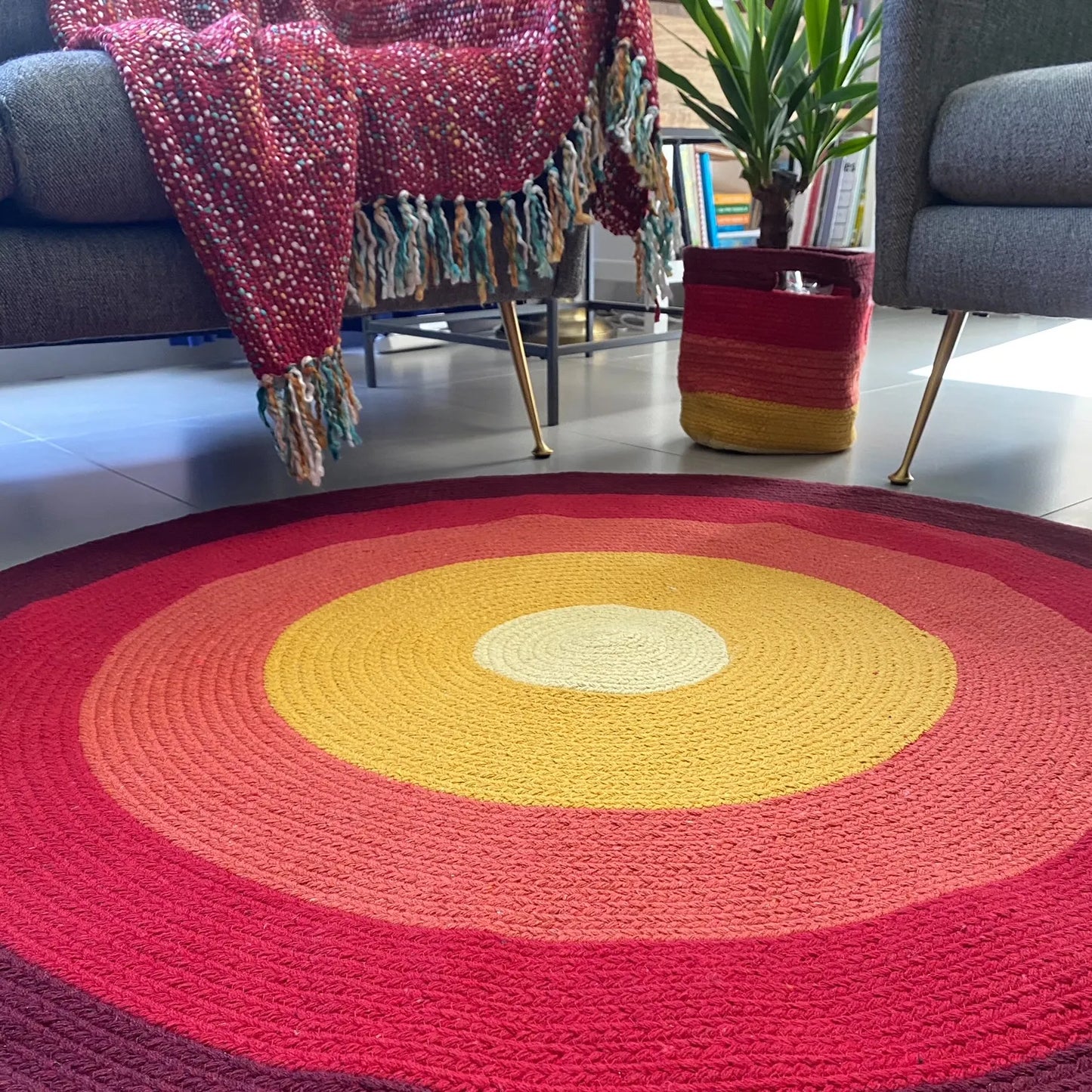 Avioni Home Cotton Carpet Collection – Hand Braided Round Rising Sun Rug – 120cm