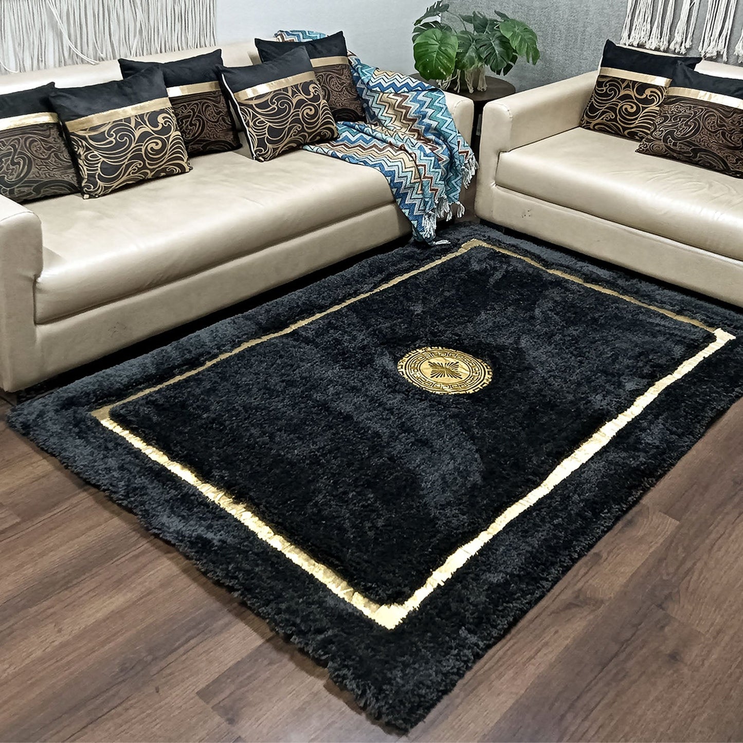 Avioni Divine Collection | Luxury Golden Touch With Black Soft And Plush Handmade Living Room Rugs | Different Sizes | Carpet for Living Room