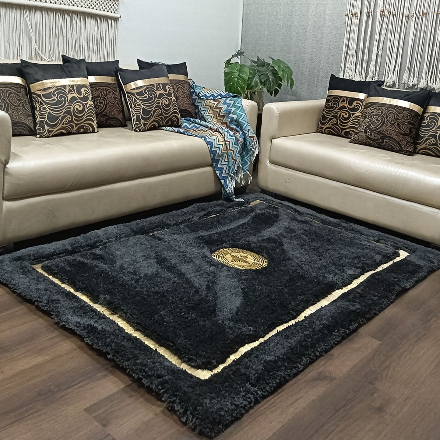 Avioni Divine Collection | Luxury Golden Touch With Black Soft And Plush Handmade Living Room Rugs | Different Sizes | Carpet for Living Room