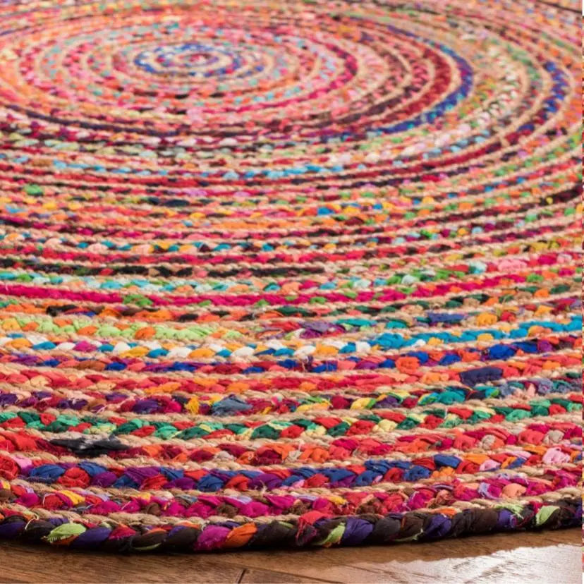Avioni Home Premium Carpet Collection – Chindi & Jute Handmade Braided Round Rug – Ecofriendly