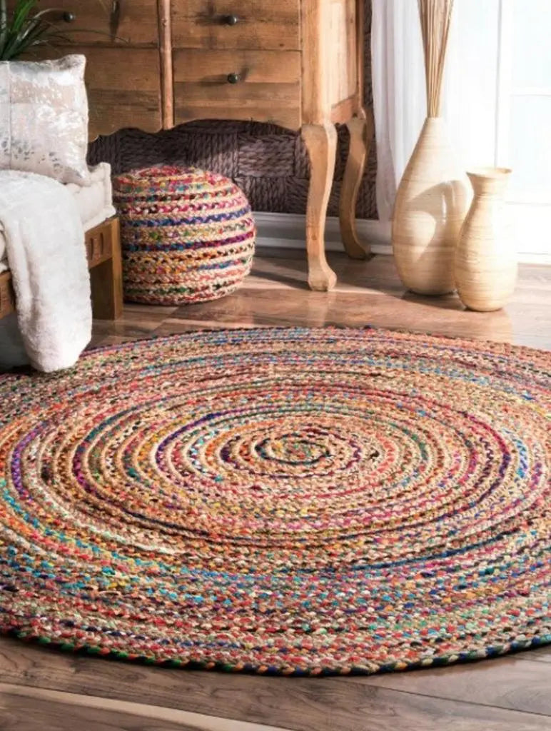 Avioni Home Premium Carpet Collection – Chindi & Jute Handmade Braided Round Rug – Ecofriendly