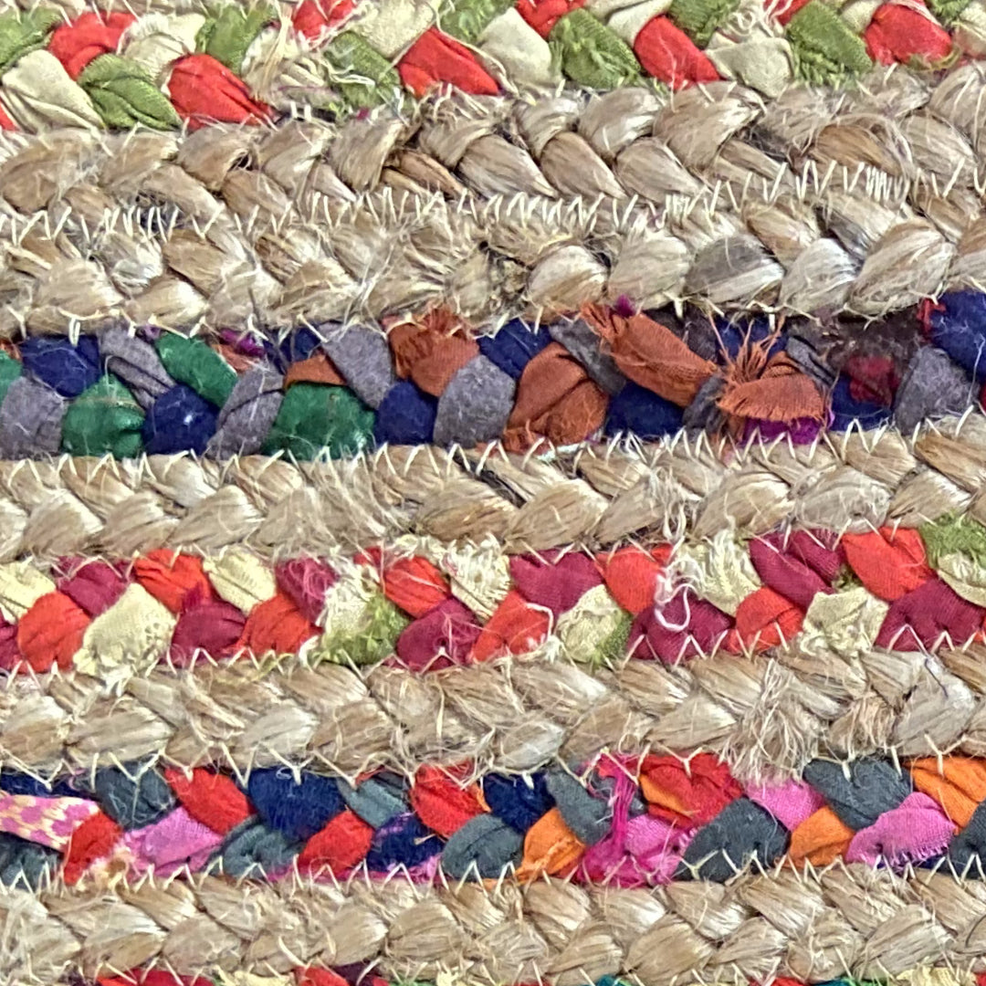 Avioni Home Eco Collection – Eco-friendly Recycled Jute & Chindi Handmade – Colorful Braided Bedside Mat – Perfect for Bedside or Kitchen